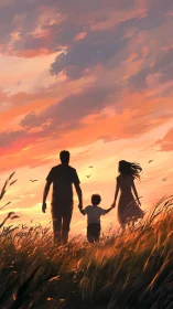 Sunset stroll paints a tender family moment in warm light