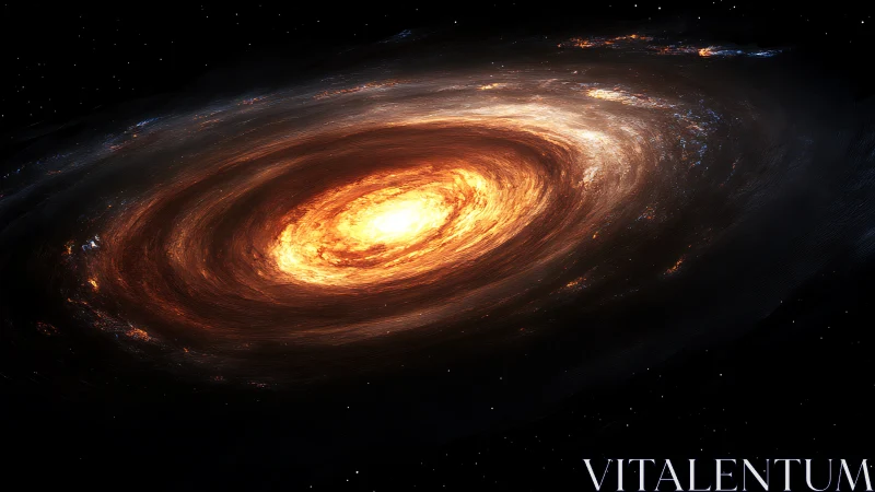 Fiery spiral galaxy core glows within deep cosmic void.