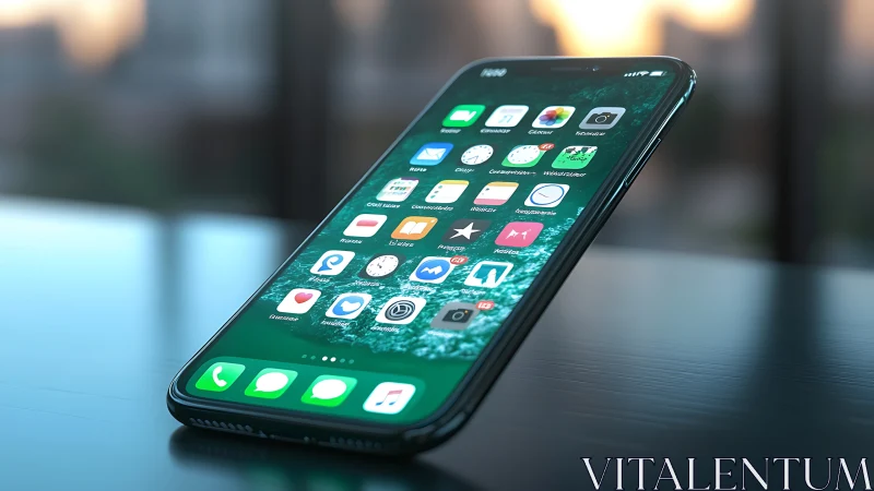 Smartphone home screen displaying application icons on dark background