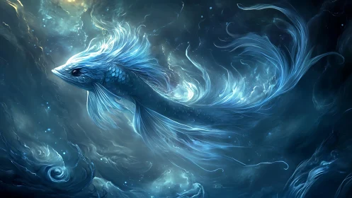 Celestial koi spirit drifting through luminous cosmic tides.