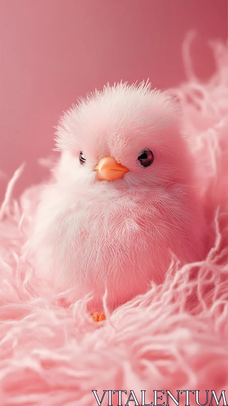Fluffy White Bird in Monochromatic Pink Environment
