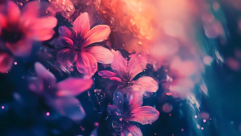 Glowing Pink Flowers Bathed in Warm Light.