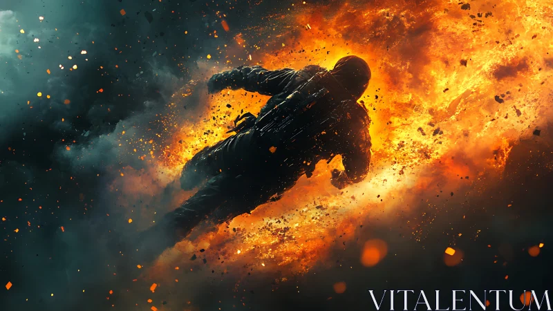 Tactical operator propelled through midair fireball explosion