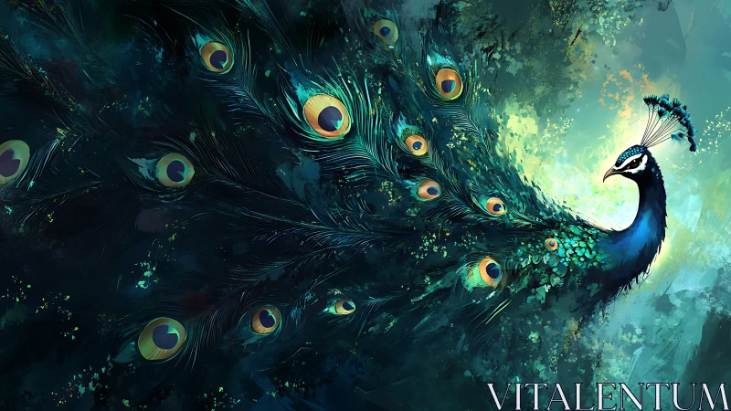 Celestial peacock unfurling a storm of luminous eyes.