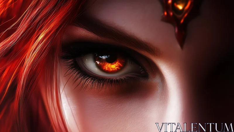 Fiery red eye dominates close-up fantasy character portrait