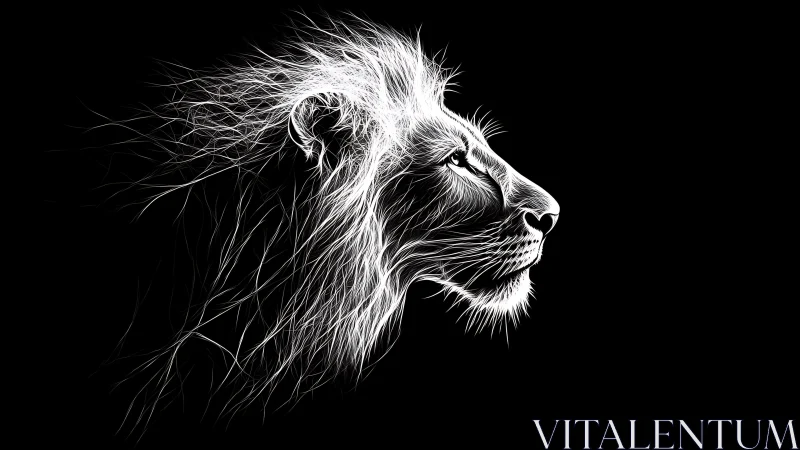 Starlit linework lion profile carved from midnight shadow.