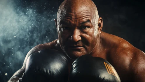 Professional boxer demonstrates aggressive fighting stance with intensity.