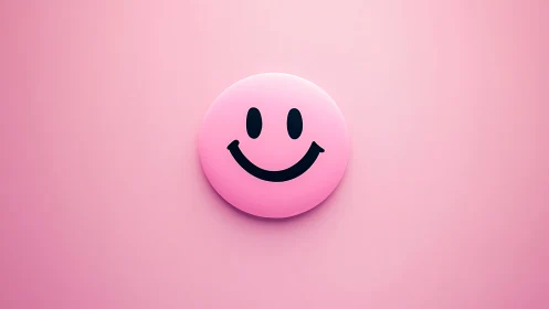 Minimalist 3D pink smiley face badge on soft gradient background