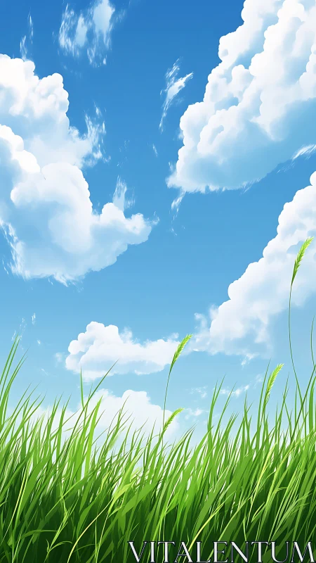 Sunny blue sky and dancing green grass in gentle harmony.