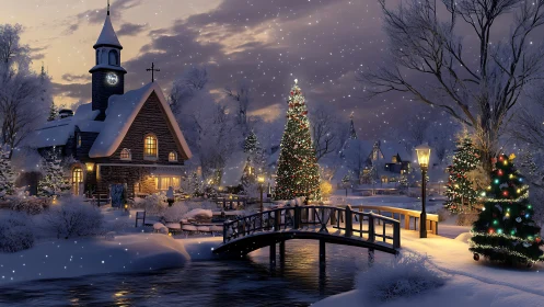 Snowflakes drift as a village unwraps its winter lights