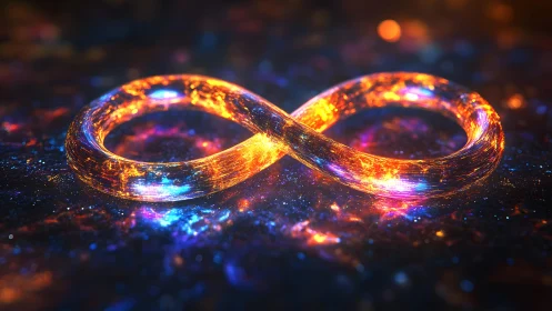 Glowing Infinity Symbol in Vibrant Abstract Cosmic Style.