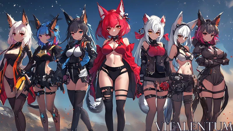 Seven fox-eared heroines in tactical neon streetwear line-up.