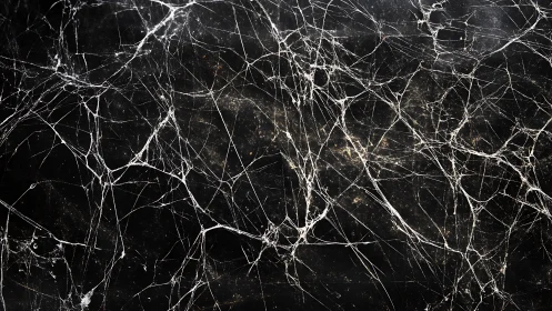 Chaotic white crack lines cut across a dark marble surface