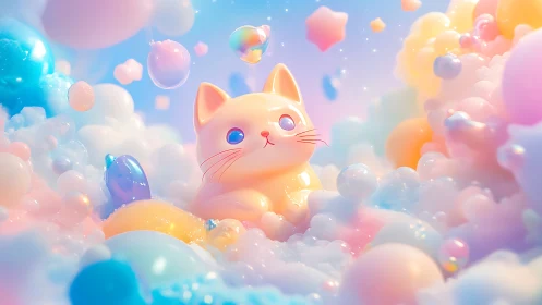 Luminescent Felid Character Suspended in Gradient Particle Cloud Field.