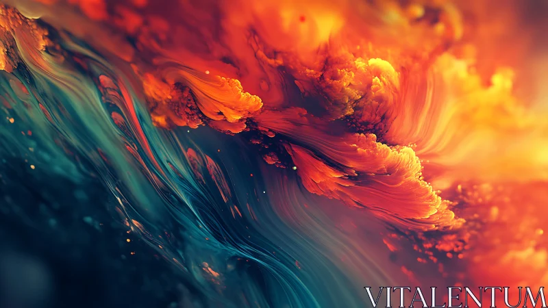 Glowing cosmic waves of teal and firelight swirling together.