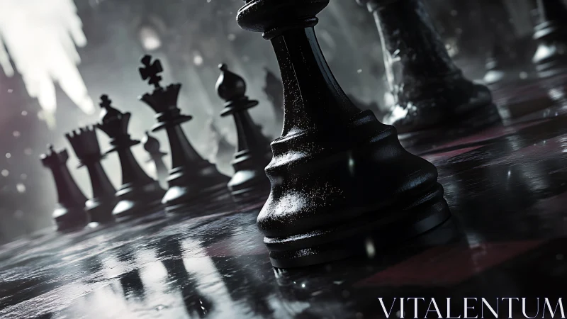 Moody chessboard scene captures dramatic strategic tension