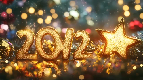 Gold glitter 2012 numbers with glowing star decoration.