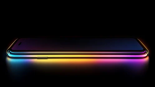 Sleek smartphone glows with vibrant neon edge lighting in dark