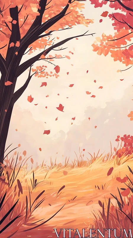 Autumn's Golden Dance: Falling Leaves Drift Gently