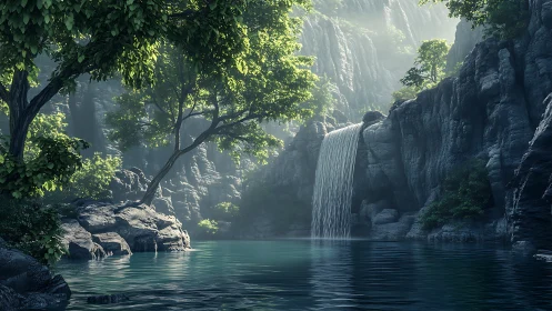 Waterfall in Hidden Canyon with Turquoise Pool