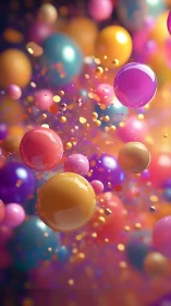 Colorful glossy spheres float in dense abstract 3D space