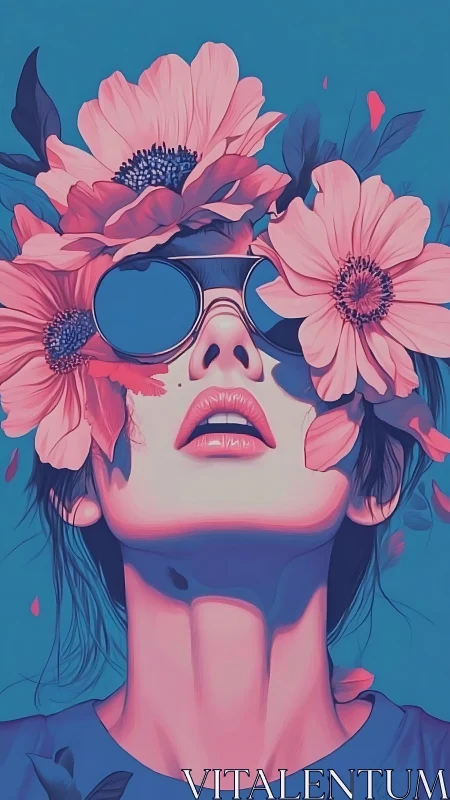 Bloom-drenched dreamer in mirrored shades of summer sky.