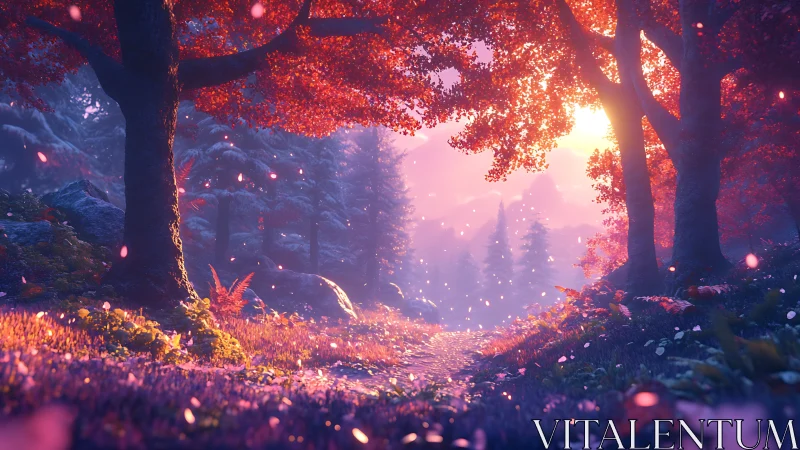 Enchanted Forest Path Glowing with Autumn Warmth