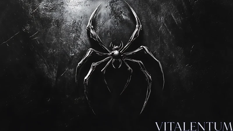 Bold silver spider emblem glows against inky dark textures.