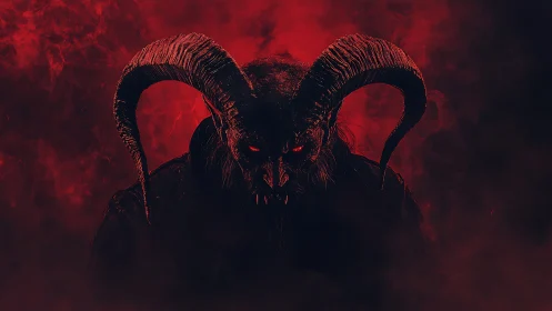 Sinister horned demon silhouette emerges in glowing red haze