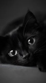 Black Feline Portrait: Intense Ocular Expression with Directional Luminosity.