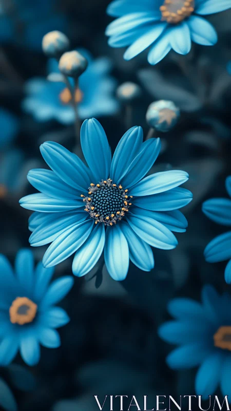Blue Daisy Flowers Close-up with Soft Bokeh Background