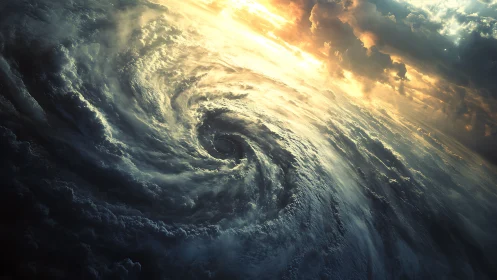 Solar storm eye swirling beneath a burning celestial dawn.