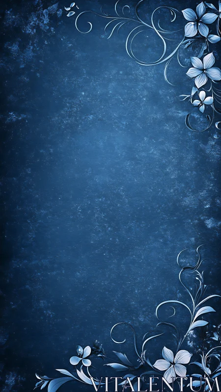 Deep Blue Floral Ornamental Background with Scrollwork Design.