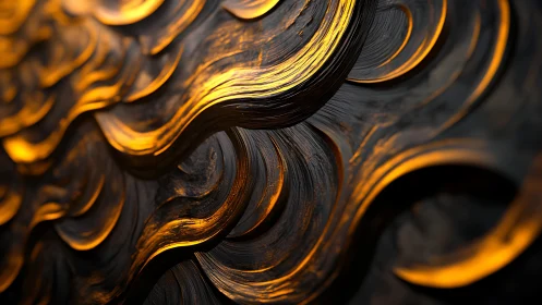 Golden waves of textured light flowing through darkness.