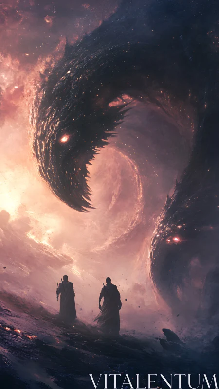 Cosmic serpent engulfs twin wanderers in burning nebula