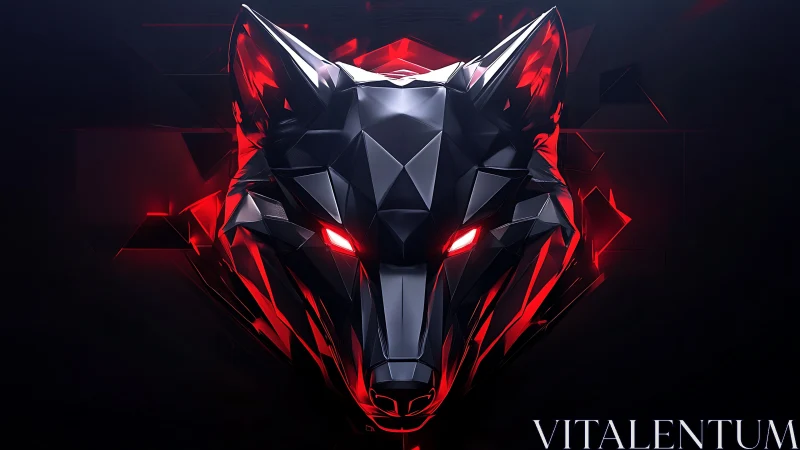 Crimson neon wolf mask glows in sharp geometric shadow.