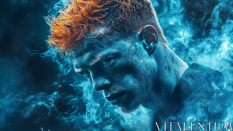 Digital painting portrait with bioluminescent fire aura effects.