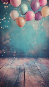 Suspended Pastel Balloons in Volumetric Light Composition