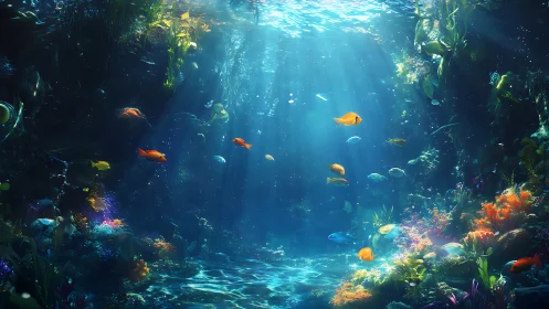 Colorful coral reef scene with tropical fish underwater.