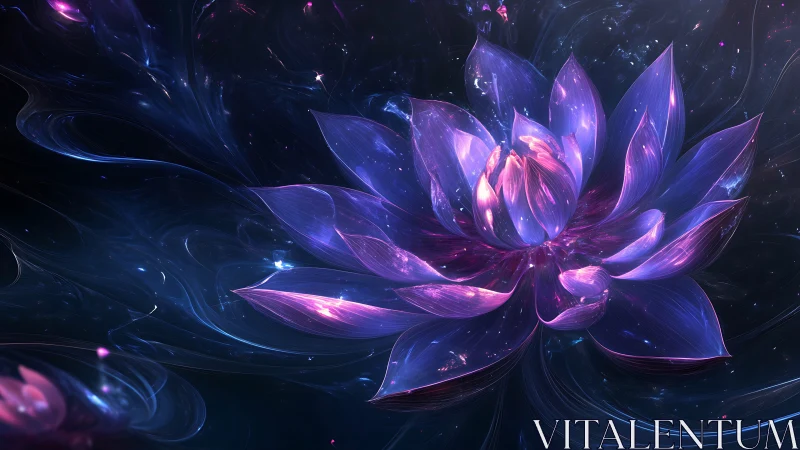 Luminous cosmic lotus flower with glowing violet petals.