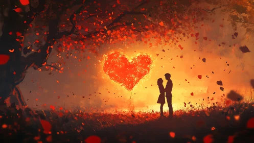 A Couple Shares a Romantic Moment Under a Glowing Heart.