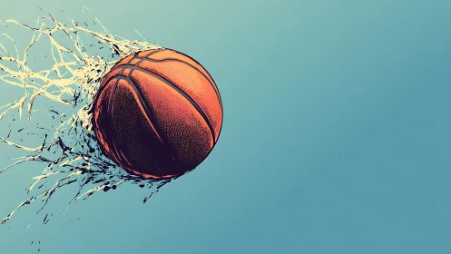 Basketball motion illustration against uniform blue field.