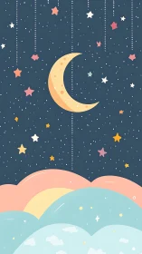 Moon swings above sherbet clouds in a sugar-sweet sky.