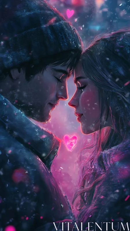 Neon-Lit Romance: Digital Lovers in Glowing Proximity.