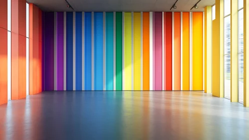 Colorful vertical wall panels in empty modern interior.