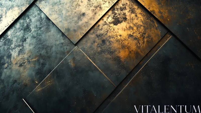 Textured metal panels with diagonal golden light accents.