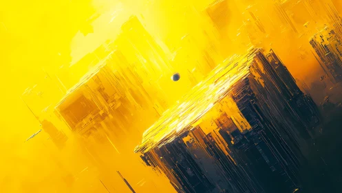 Sunlit floating citadels drifting through golden haze.