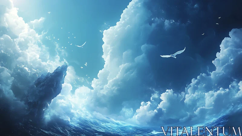 Luminescent ocean updraft with stratocumulus cloud towers