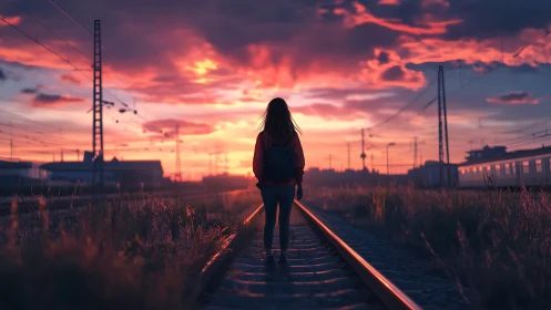 Sunset rails and a quiet journey into the glowing horizon.