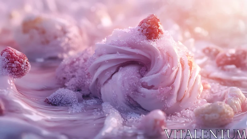 Frozen raspberry cream swirl sits in glossy pink liquid